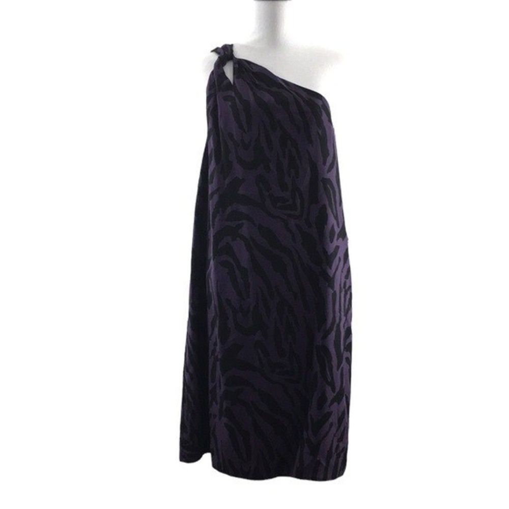 Saba Purple Black Animal Print One Shoulder Silk Dress Womens 12 Zebra